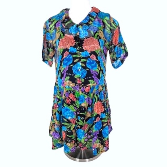 Equation Floral Bright Boho Mini-Dress / Tunic Top - Picture 3 of 12